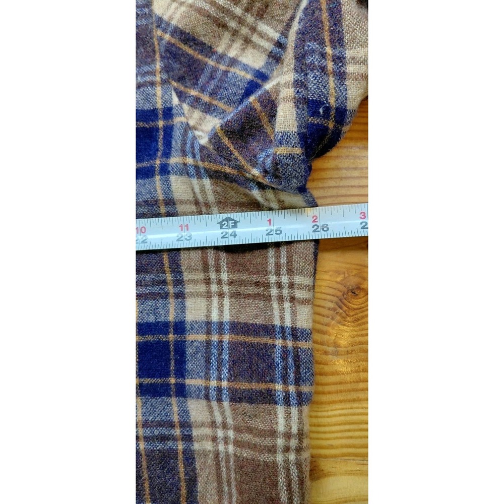 Vintage KMart Plaid Flannel Shirt Large Brown Button Up Board Shirt Wool 70s - Picture 5 of 9